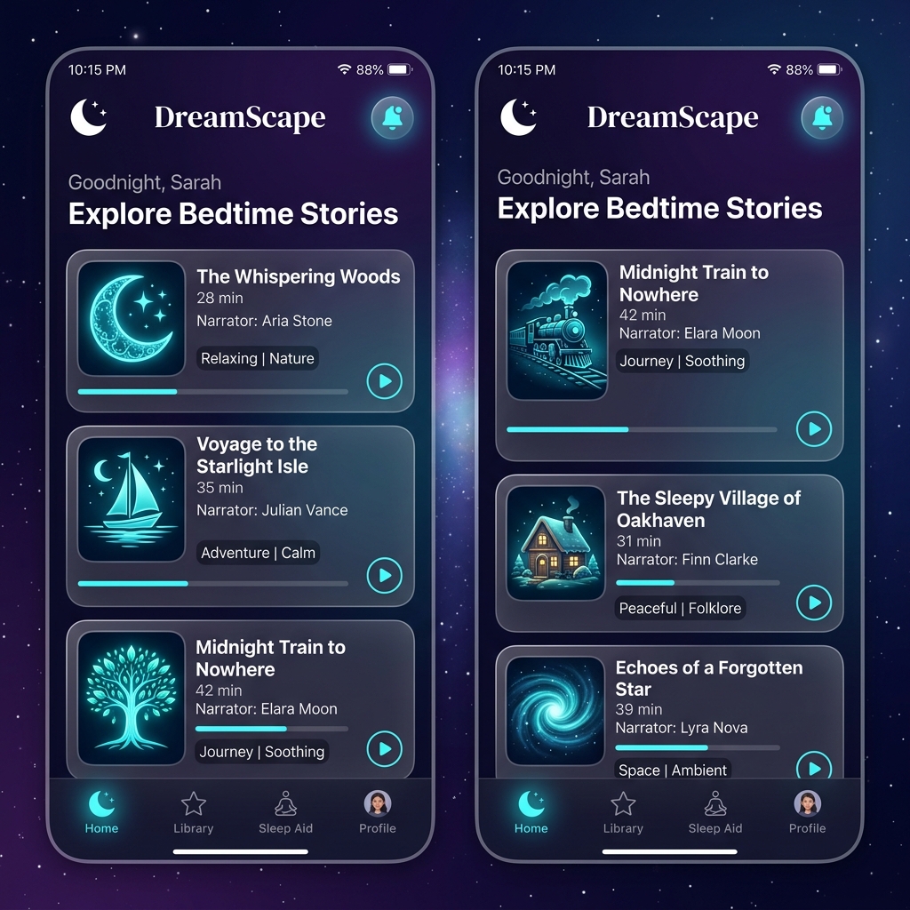 อินเทอร์เฟซ Sleep Stories ของแอพ Calm