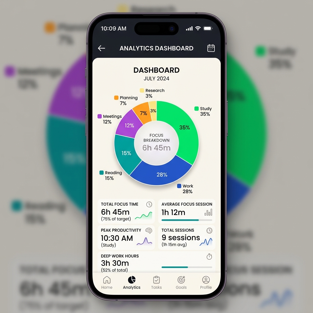 กราฟวงกลมวิเคราะห์สถิติใน Forest Premium แสดงสัดส่วนการอ่านหนังสือและการทำงาน