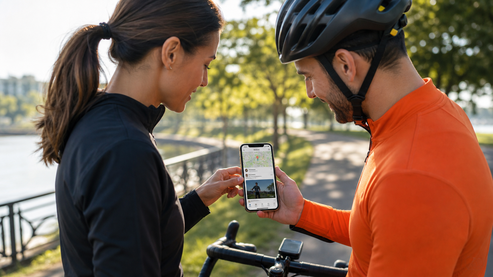 Strava app community feed and cycling segment map on smartphone