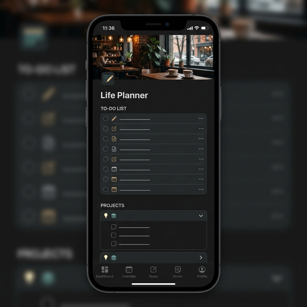 หน้าต่าง Dashboard ของ Notion ที่ตกแต่งสไตล์มินิมอลด้วยภาพความละเอียดสูง