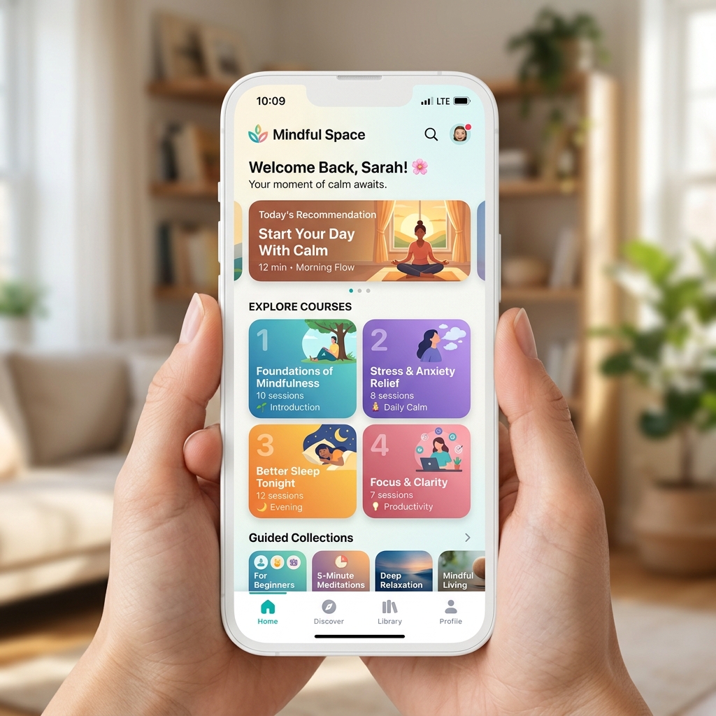 หน้าแรกของ Headspace และคลังบททำสมาธิ