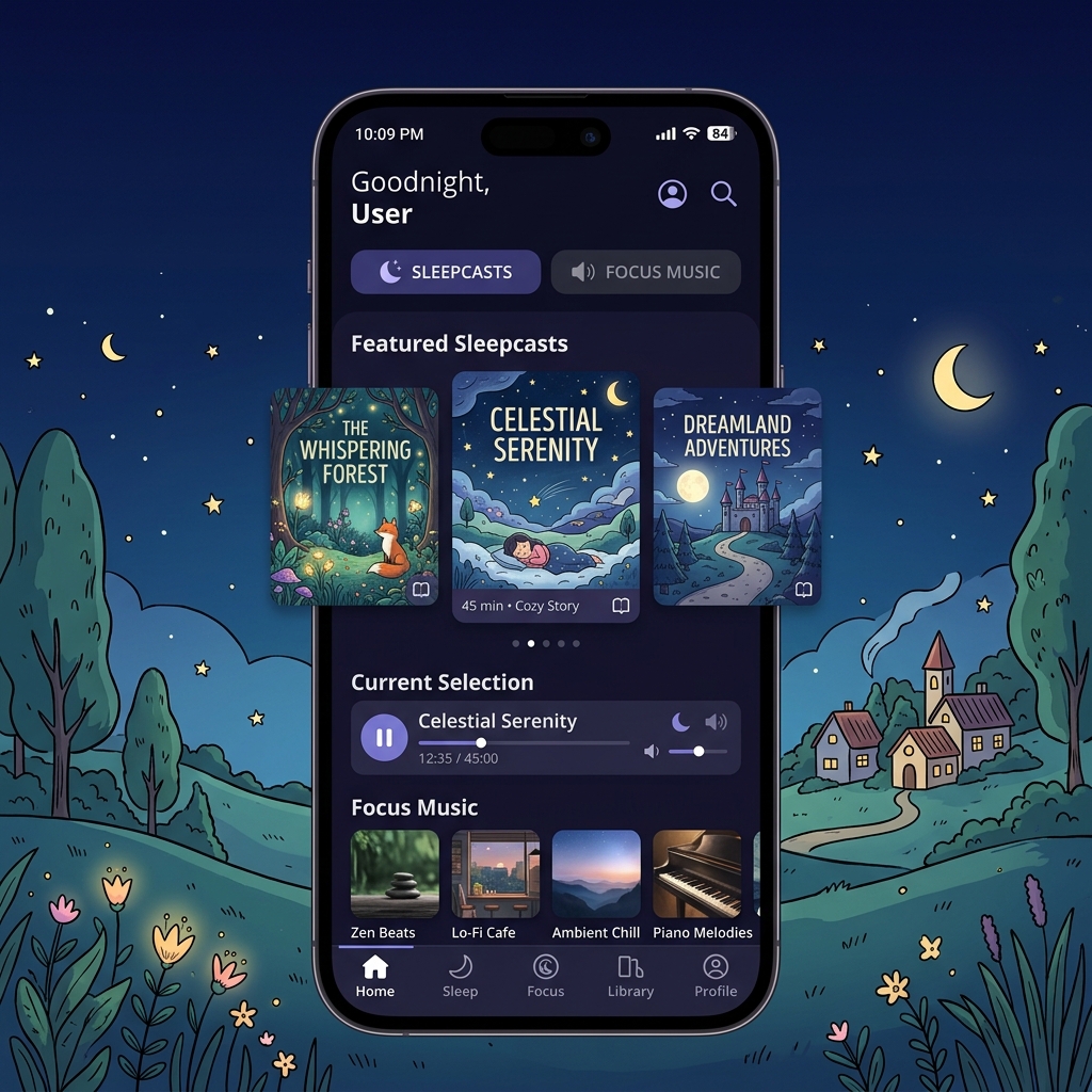 อินเทอร์เฟซ Sleepcasts และเพลงโฟกัสของ Headspace