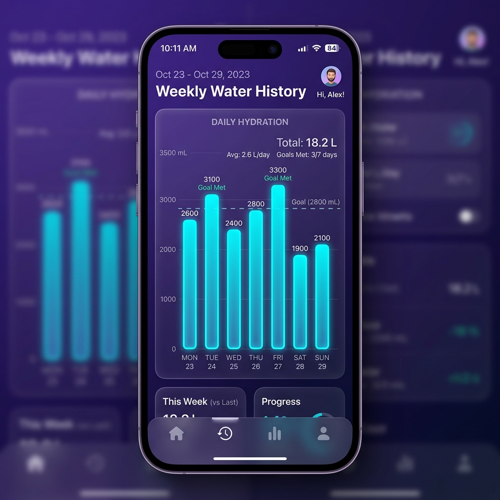 ประวัติและกราฟติดตามใน Water Drink Reminder
