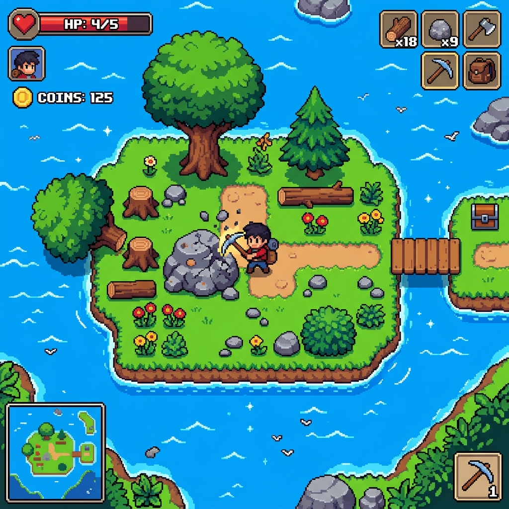 Forager เกมเพลย์ช่วงต้นเกม ตัดต้นไม้และขยายเกาะ