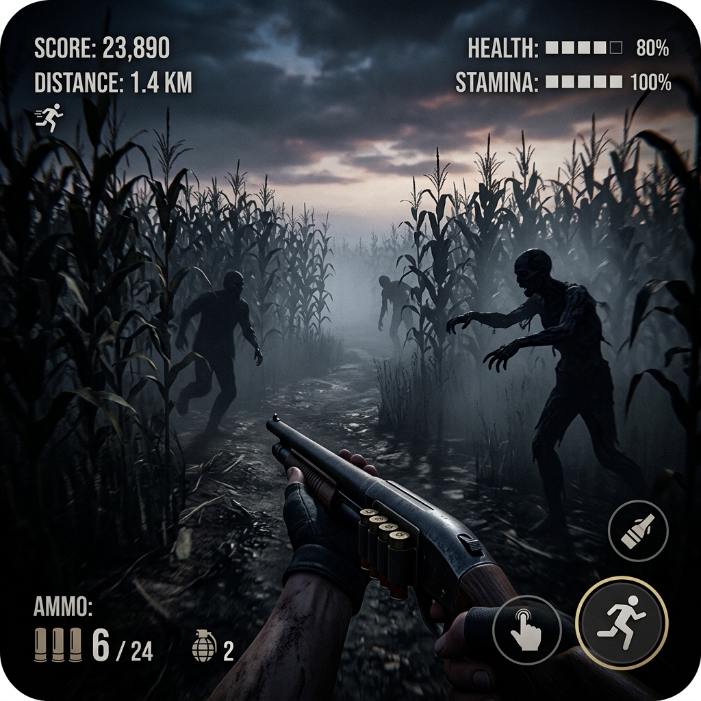 เกมเพลย์วิ่งหนีซอมบี้ใน Into the Dead 2